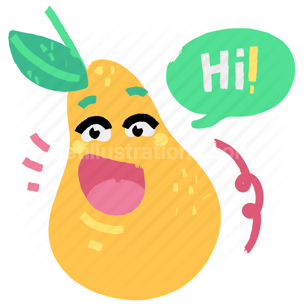 sticker, character, hi, hello, pear, greeting, gesture